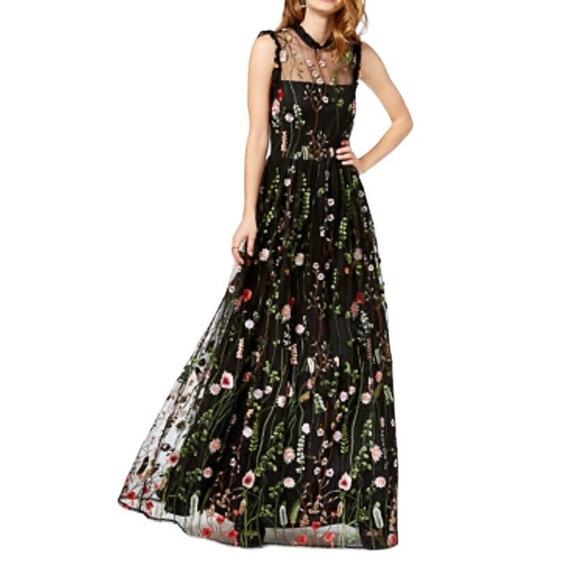 City Studio Floral Embroidered Sheer Bodice Gown Maxi Size 1 Tulle Lined - Picture 1 of 13